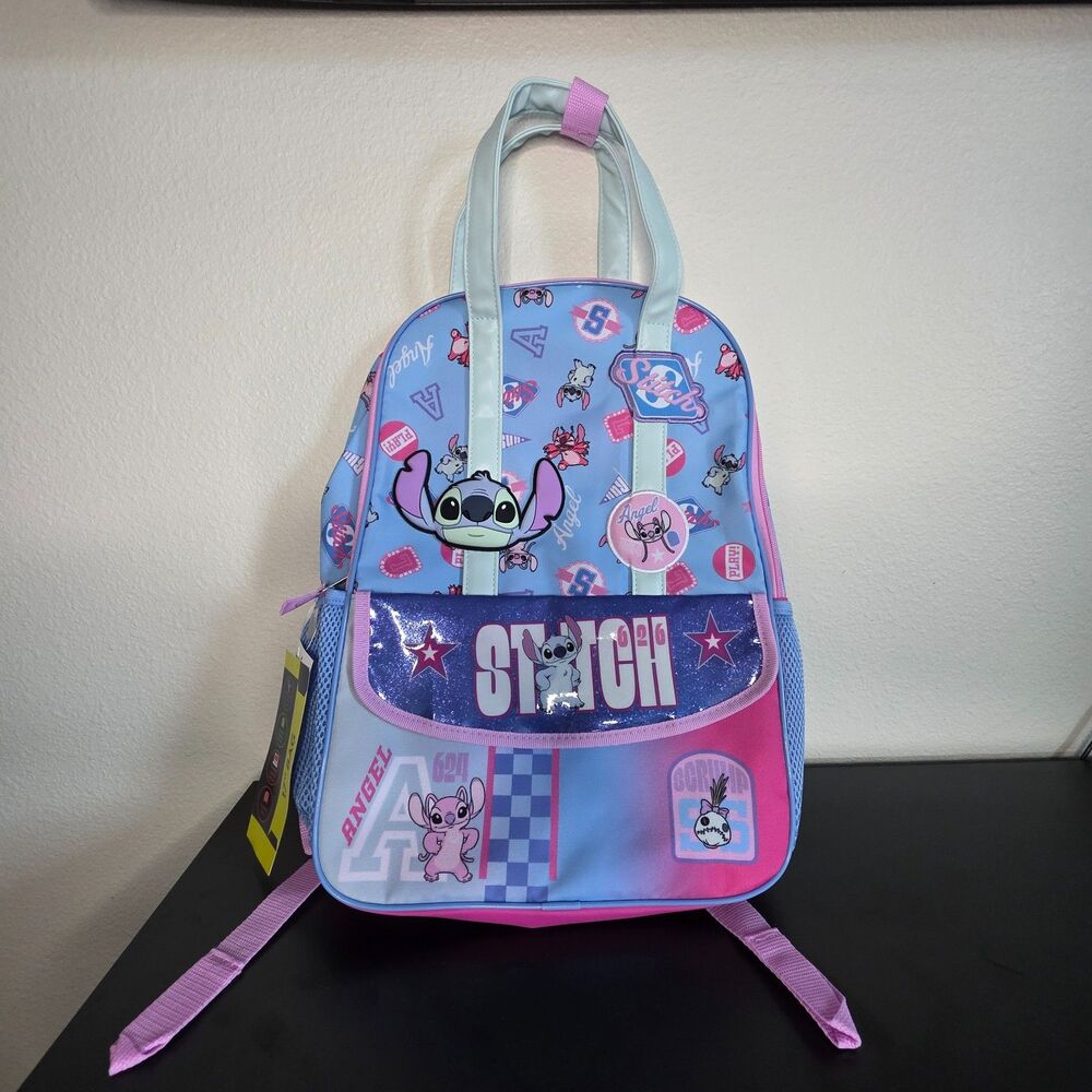 Disney Lilo & Stitch Angel Travel Backpack 17 Inch Blue Pink NWT